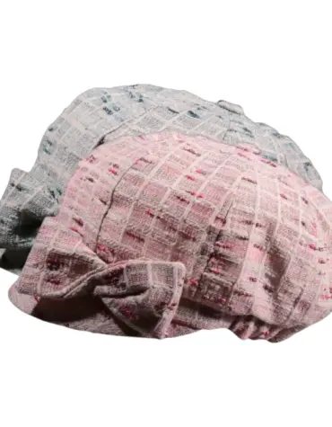 Ballonmütze für Kinder mit Karomuster und Schleife in Rosa oder Türkis