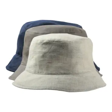 Bucket Hat Leinen Hellbeige Marine Olive