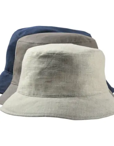 Bucket Hat Leinen Hellbeige Marine Olive