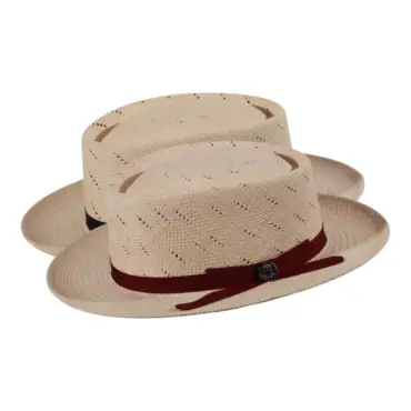 Panamahut Boater mit Lochmuster und farbigem Rebsband