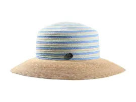 Damenhut mit gestreiftem Kopfteil in Himmelblau und naturfarbener Krempe