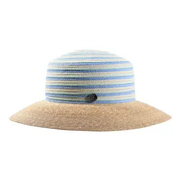 Damenhut mit gestreiftem Kopfteil in Himmelblau und naturfarbener Krempe