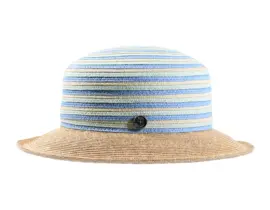 Damenhut mit gestreiftem Kopfteil in Himmelblau und naturfarbener Krempe