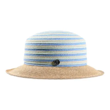 Damenhut mit gestreiftem Kopfteil in Himmelblau und naturfarbener Krempe
