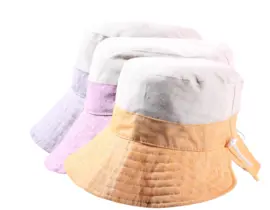 Sommerlicher Stoffhut aus Leinen und Baumwolle mit breitem Rand in Gelb, Nougat oder Rot