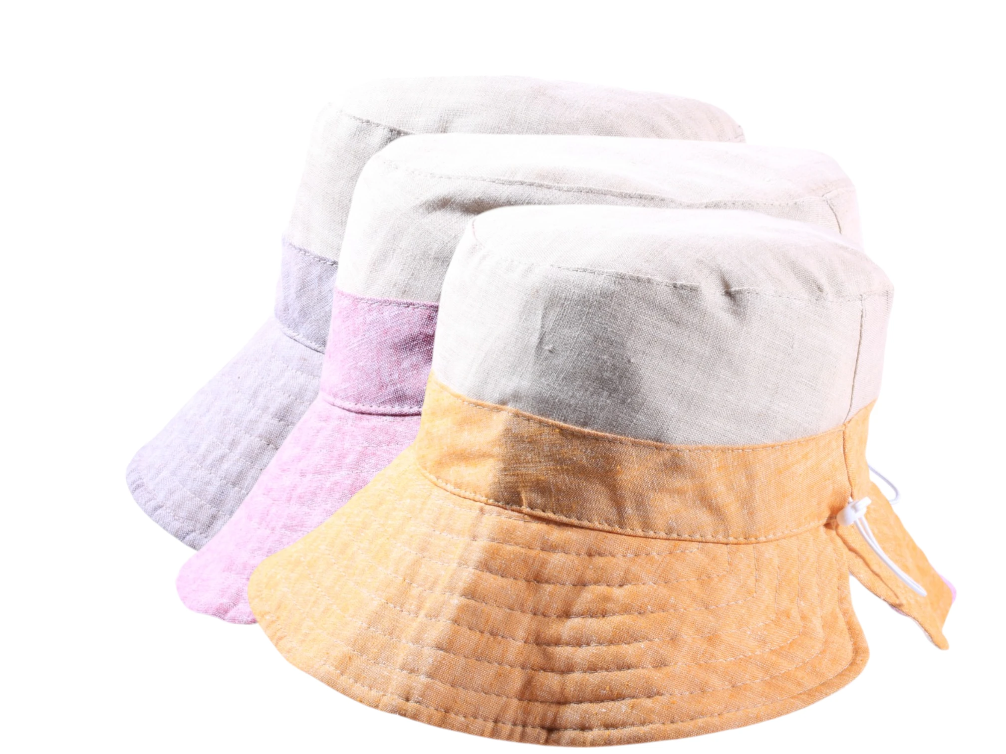 Sommerlicher Stoffhut aus Leinen und Baumwolle mit breitem Rand in Gelb, Nougat oder Rot