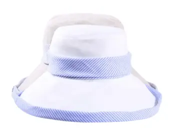 Damen Sommerhut Tiffany in Weiß und Hellbeige mit gestreiftem Leinenband.
