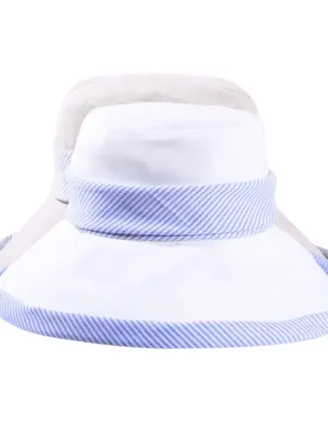 Damen Sommerhut Tiffany in Weiß und Hellbeige mit gestreiftem Leinenband.