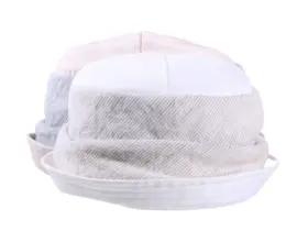 Damen Sommerhut Cloche Leinen gestreift in Camel und Navy