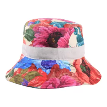 Stoffhut mit Blumenprint und Leinenband in Rot