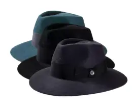 Fedora City Haarfilzhut in 4 Farben mit breiter Krempe und breitem Rebsband als Hutband, handgefertigt.