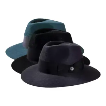 Fedora City Haarfilzhut in 4 Farben mit breiter Krempe und breitem Rebsband als Hutband, handgefertigt.