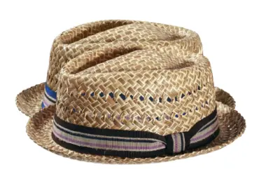 Pork Pie Strohhut natur mit gestreiftem Band in Braun oder Blau