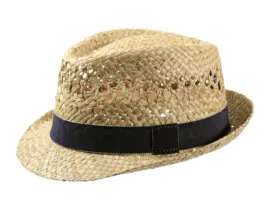 Strohhut Trilby Bowens Natur mit navyblauem Hutband