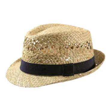 Strohhut Trilby Bowens Natur mit navyblauem Hutband