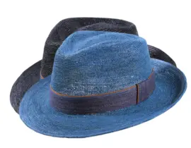 Sommerhut Fedora Raffia gehäkelt Schwarz Petrol Jeansband
