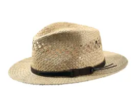 Freizeit Hut Bowens aus Stroh mit braunem Lederband.
