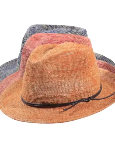 Bogart Raffia Crochet Fedora Sommerhut Gelb Rot Royalblau