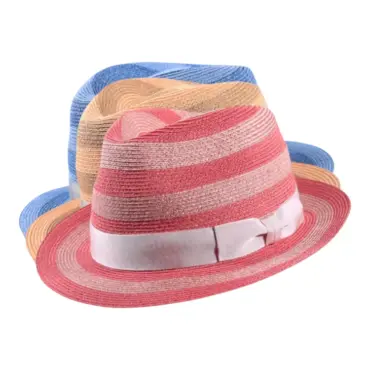 Sommerhut Trilby Blockstreifen aus Hanf und Viskose in Camel, Rosa oder Jeans