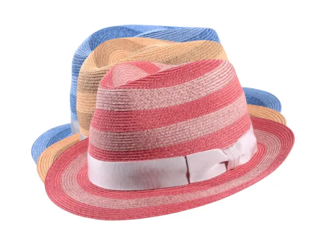 Sommerhut Trilby Blockstreifen aus Hanf und Viskose in Camel, Rosa oder Jeans
