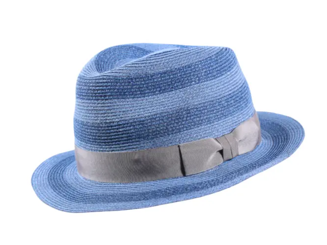 Sommerhut Trilby Blockstreifen aus Hanf und Viskose in Camel, Rosa oder Jeans