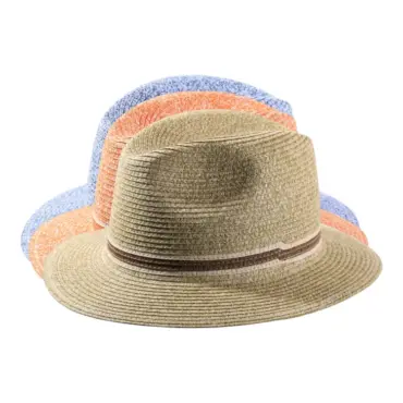 Sommerhut Fedora Color aus Cellulose in Jeans-, Orange- und Senf-Melange