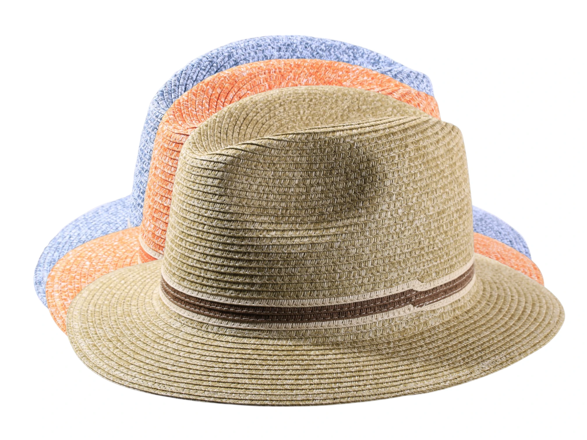 Sommerhut Fedora Color aus Cellulose in Jeans-, Orange- und Senf-Melange