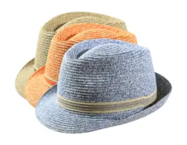 Trilby Sommerhut aus Viscose Paper in Jeans-, Orange- und Senf-Melange