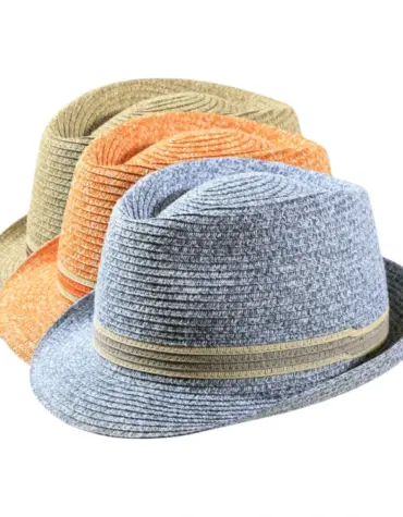 Trilby Sommerhut aus Viscose Paper in Jeans-, Orange- und Senf-Melange