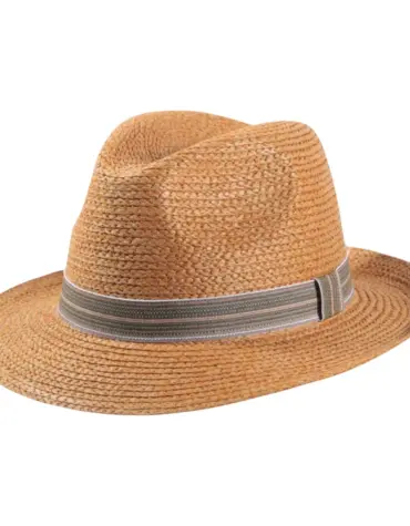 Sommerhut Fedora Raffia Camel mit Leinenband