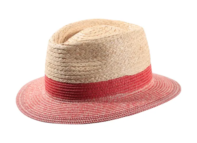 Fedora Sommerhut in Rot, Jeans oder Mittelbraun aus Raffiamix