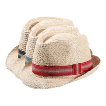 Strohhut Trilby Raffia mit Leinenband in Schwarz, Rot oder Petrol