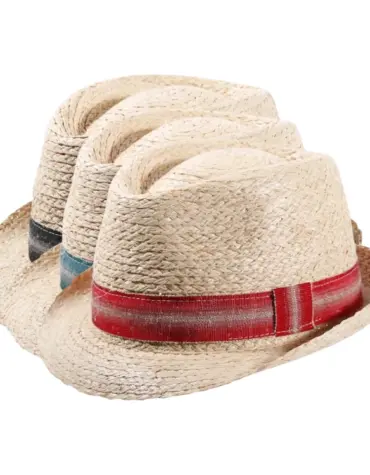 Strohhut Trilby Raffia mit Leinenband in Schwarz, Rot oder Petrol