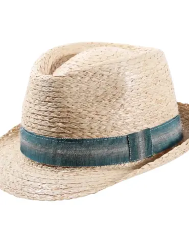 Strohhut Trilby Raffia mit Leinenband in Schwarz, Rot oder Petrol