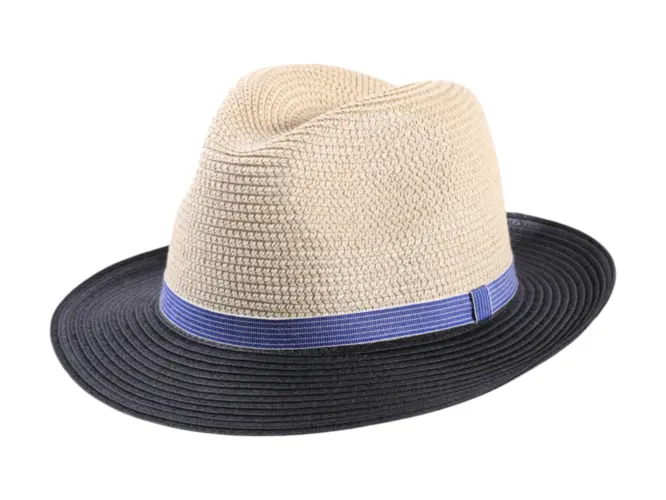 Zweifarbiger Fedora Sommerhut Paper Jeansband Schwarz Natur Tabak