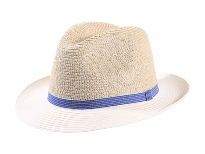 Zweifarbiger Fedora Sommerhut Paper Jeansband Schwarz Natur Tabak