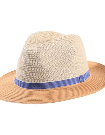Zweifarbiger Fedora Sommerhut Paper Jeansband Schwarz Natur Tabak