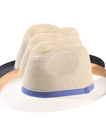 Zweifarbiger Fedora Sommerhut Paper Jeansband Schwarz Natur Tabak