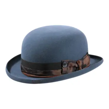 Bowler Rugged Haarfilzhut mit Rebsband und Lederkordel, handgefertigt in der Schweiz