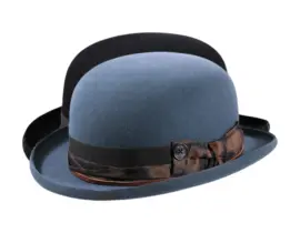 Bowler Rugged Haarfilzhut mit Rebsband und Lederkordel, handgefertigt in der Schweiz