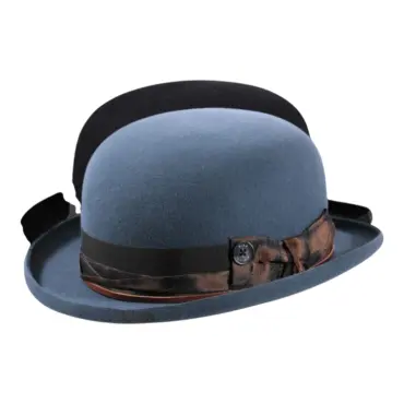 Bowler Rugged Haarfilzhut mit Rebsband und Lederkordel, handgefertigt in der Schweiz