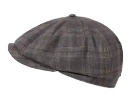 Paperboy-Mütze mit Steg und Mittelbraunem Karomuster