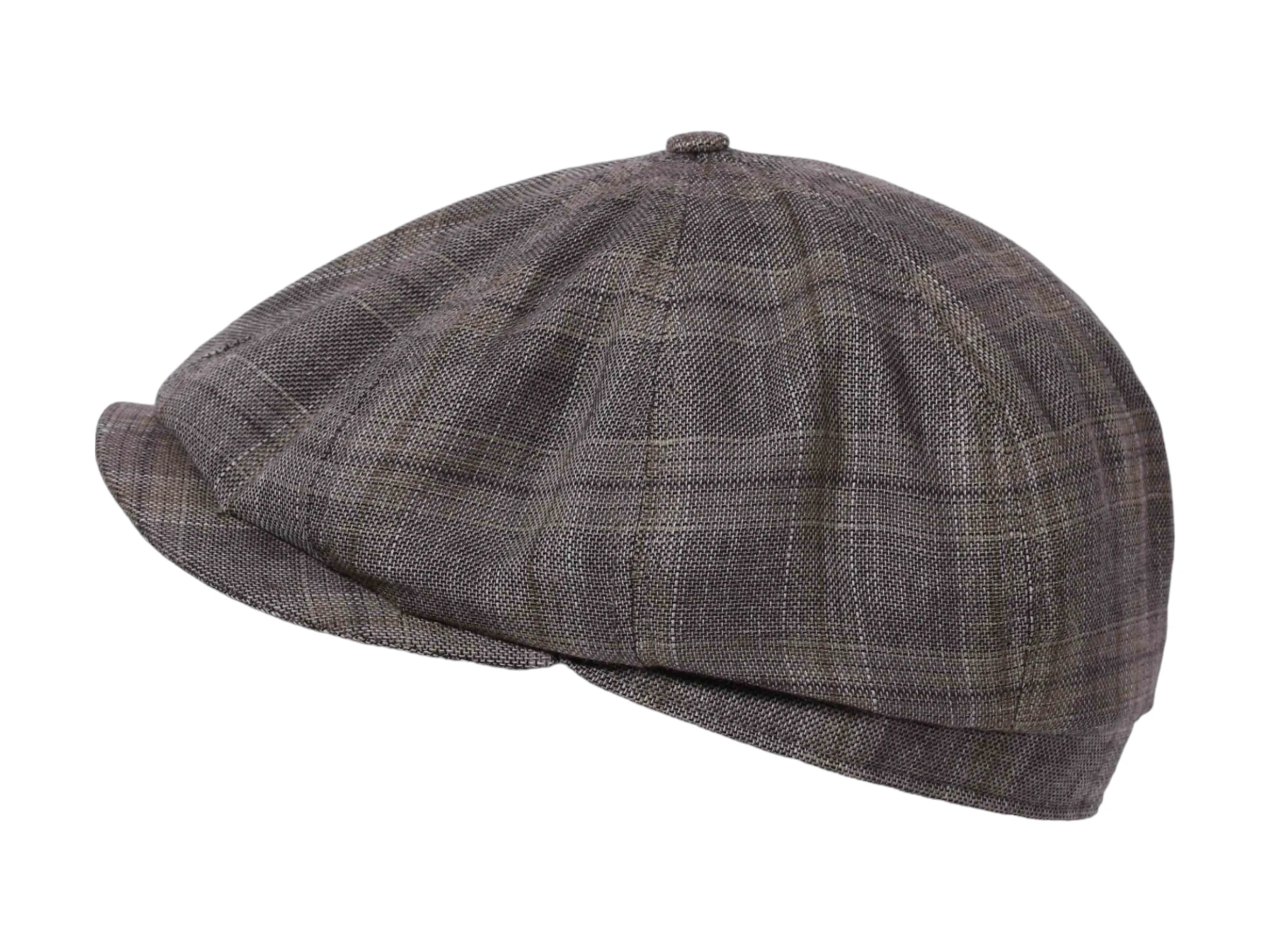 Paperboy-Mütze mit Steg und Mittelbraunem Karomuster