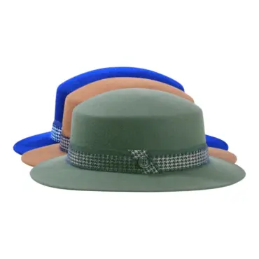 Cloche Damenhut Wollfilz mit Pied de Poule Mohairband – Risa Handarbeit Schweiz