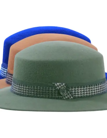 Cloche Damenhut Wollfilz mit Pied de Poule Mohairband – Risa Handarbeit Schweiz