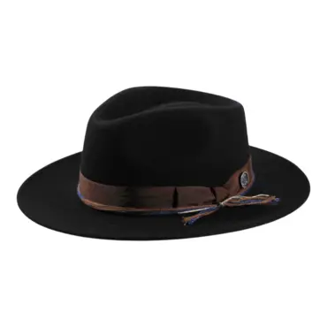 Fedora Wollfilz „Waxed Ribbon“ mit Rebsband, handgefertigt in der Schweiz