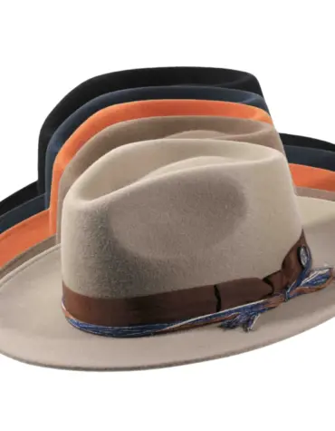 Fedora Wollfilz „Waxed Ribbon“ mit Rebsband, handgefertigt in der Schweiz