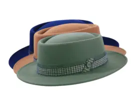 Fedora Wollfilz „Mohair Pied de Poule“ in Handarbeit gefertigt