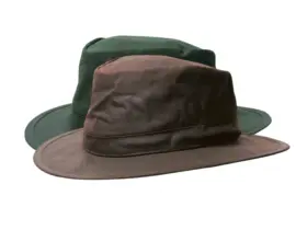 : Gewachster Regenhut aus 100 % Baumwolle in Dunkelbraun und Olive, wasserabweisend