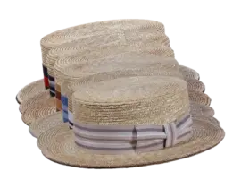 Canotier Strohhut mit flacher Krone und gestreiftem Band